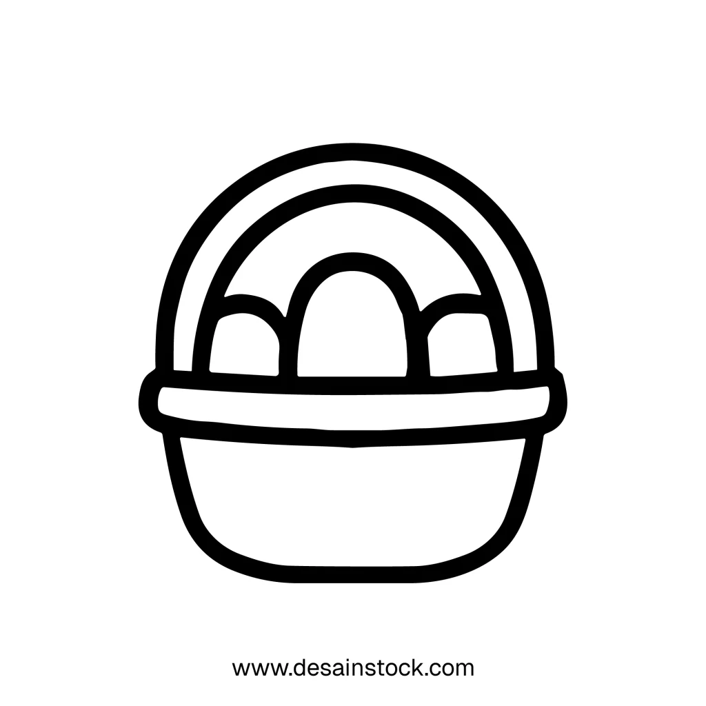 Simple Outline Basket with Easter Eggs Icon Minimalist Illustration