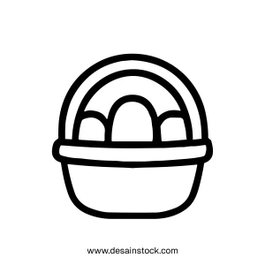Simple Outline Basket with Easter Eggs Icon Minimalist Illustration