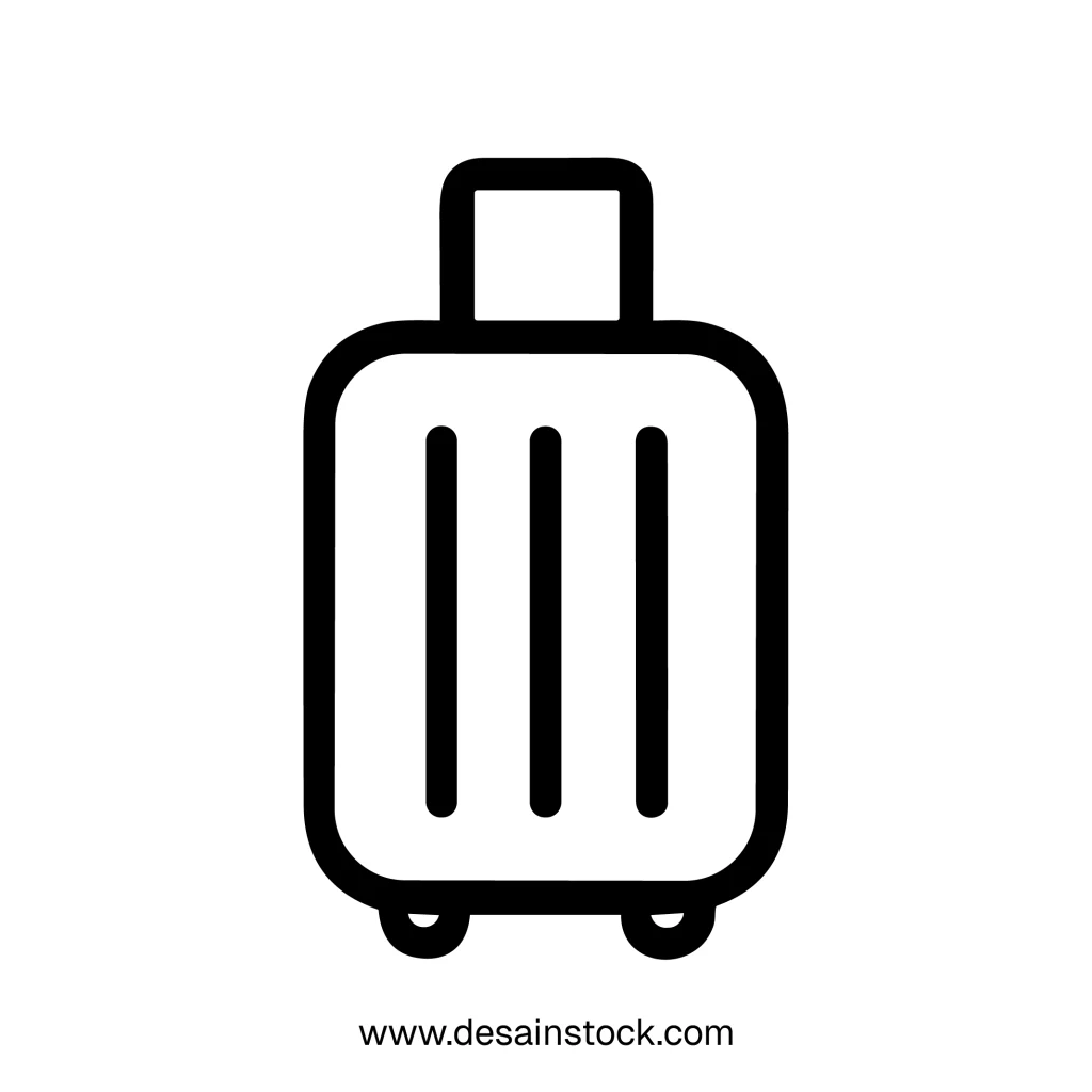 Simple Line Art Luggage On Wheels Travel Baggage Icon Illustration