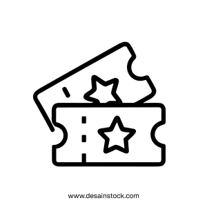 Simple Outline Drawing Ticket with Star Shape for Event and Show Icon