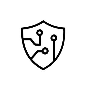 Line Art Cybersecurity Shield with Circuit Board Elements Technology Icon