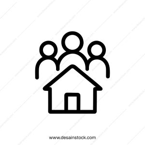 Minimalist Outline House with Family Icon Sign Simple Black Line Art