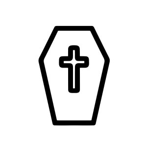Simple Outline Death Coffin Symbol with Cross Religious Icon