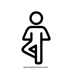 Minimalist Outline Yoga Tree Pose Stick Figure Human Icon
