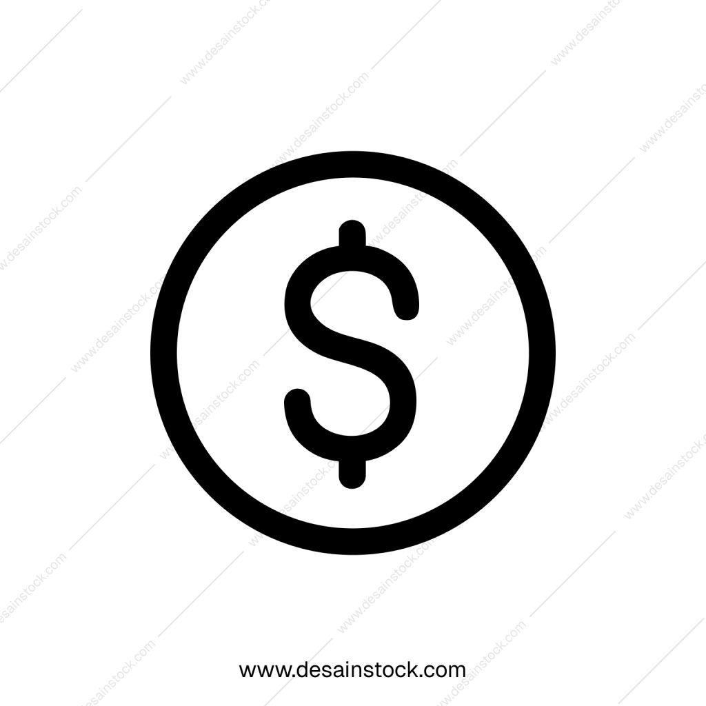 Simple Outline Coin with Dollar Sign Currency Icon Illustration Graphic