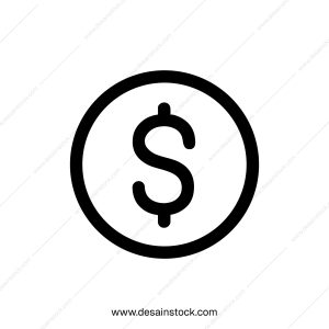 Simple Outline Coin with Dollar Sign Currency Icon Illustration Graphic