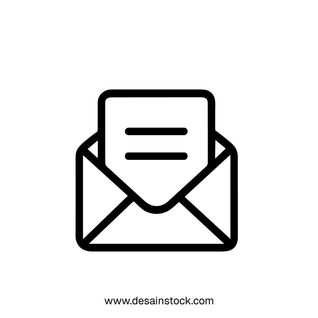 Minimalist Outline Open Envelope with Letter Inside Communication Message Icon