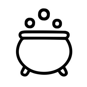 Simple Outline Cauldron with Bubbles, Witchcraft Equipment Illustration, Icon