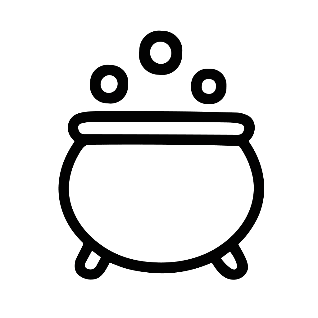 Simple Outline Cauldron with Bubbles, Witchcraft Equipment Illustration, Icon