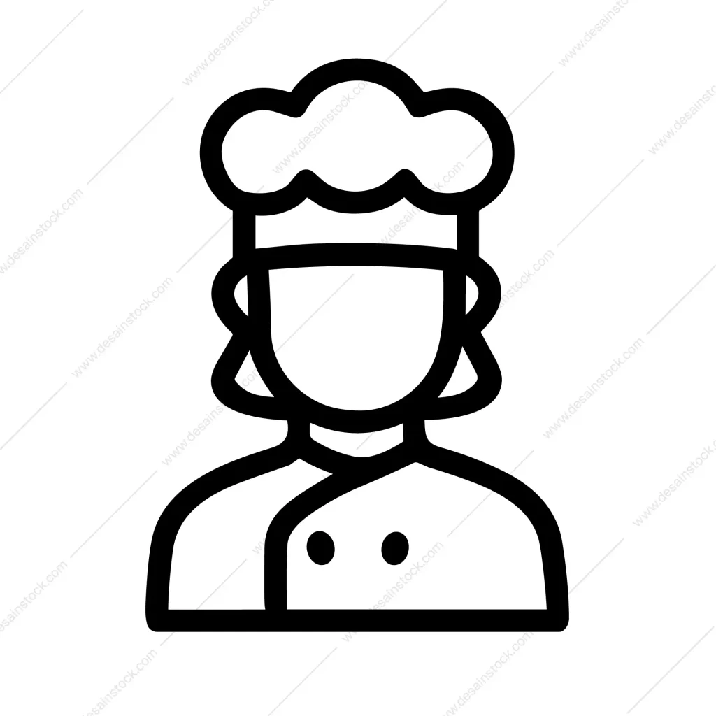 Minimalist Outline Female Chef Portrait Avatar Character Graphic Icon
