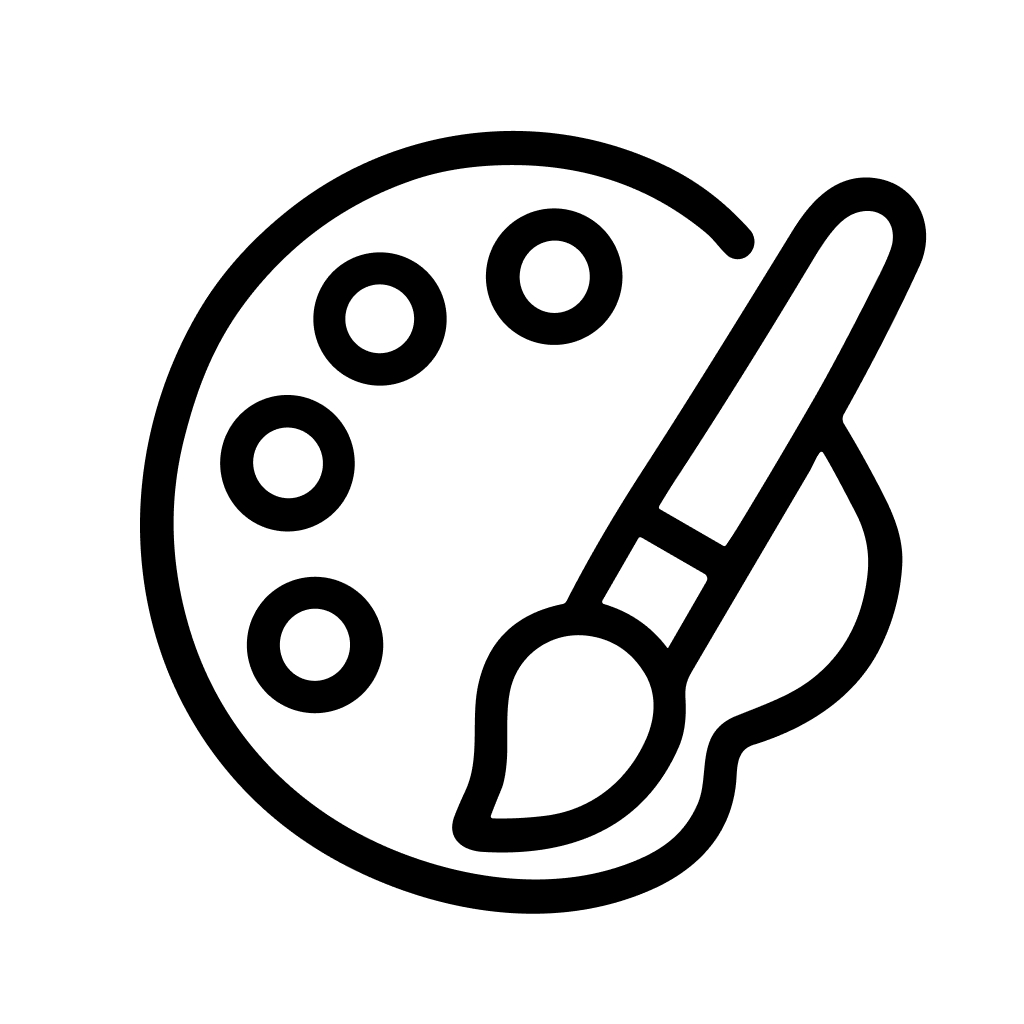 Simple Line Art Paint Palette with Brush Equipment Drawing Icon