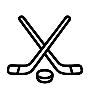 Minimalist Outline Crossed Hockey Sticks and Puck Sports Icon Element