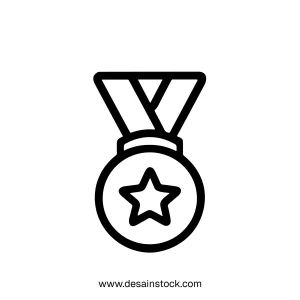 Minimalist Outline Reward Medal with Star Achievement Icon Symbol Design