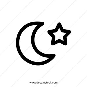 Outline Simple Moon and Star Celestial Shape Icon Graphic Design