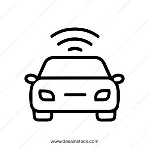 Simple Line Drawing Autonomous Car with Wireless Signal Illustration