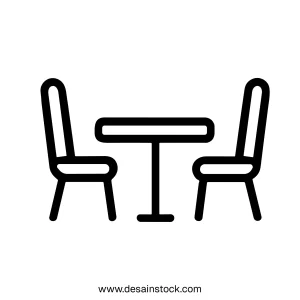 Outline Simple Furniture Table with Two Chairs Dining Room Icon