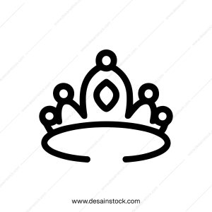 Minimalist Line Art Crown Icon with Jewel Detail Isolated on White