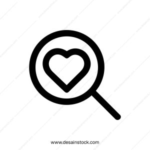 Simple Outline Heart Inside Magnifying Glass Icon for Love Search Concept