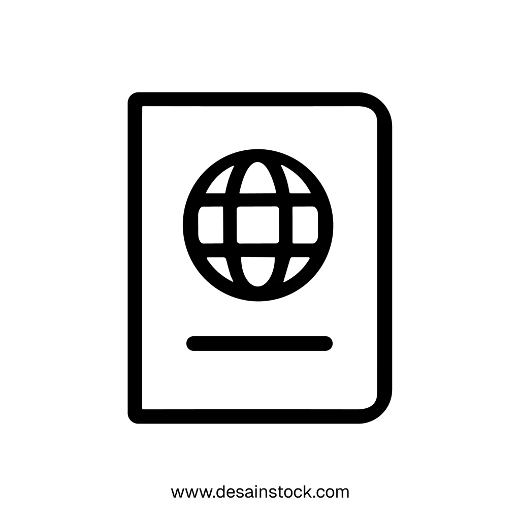 Thin Line Minimalist Passport Document with Globe Icon Symbol