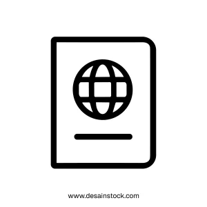 Thin Line Minimalist Passport Document with Globe Icon Symbol