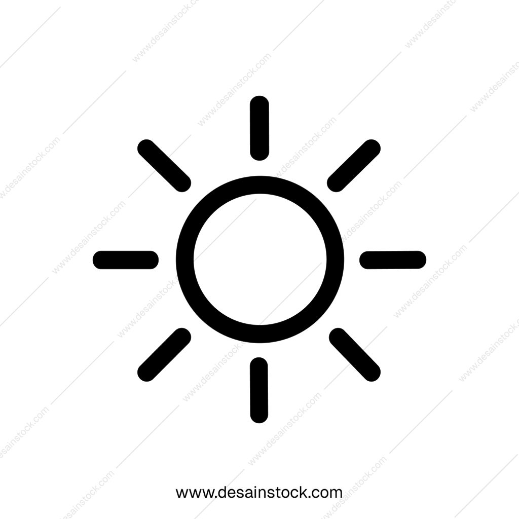 Simple Line Art Sun Icon with Rays Illustration Weather Element