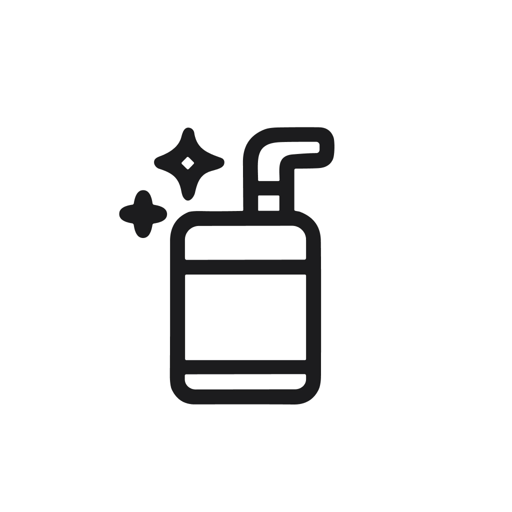 Minimalist Line Art Soap Dispenser with Sparkle Icon Symbol Graphic