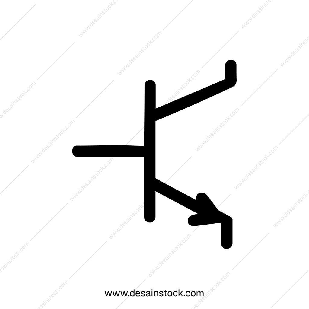 Simple Line Art Bipolar Junction Transistor Symbol Electronic Component Icon