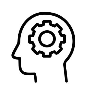 Outline Simple Head Silhouette with Gear Wheel Inside Concept Icon