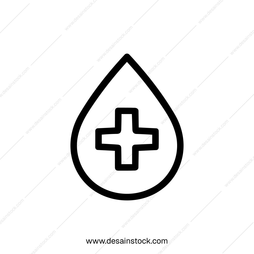 Minimalist Outline Blood Donation Drop with Plus Sign Healthcare Icon