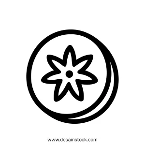 Minimalist Line Drawing Slice of Tangerine with Star Shape Icon