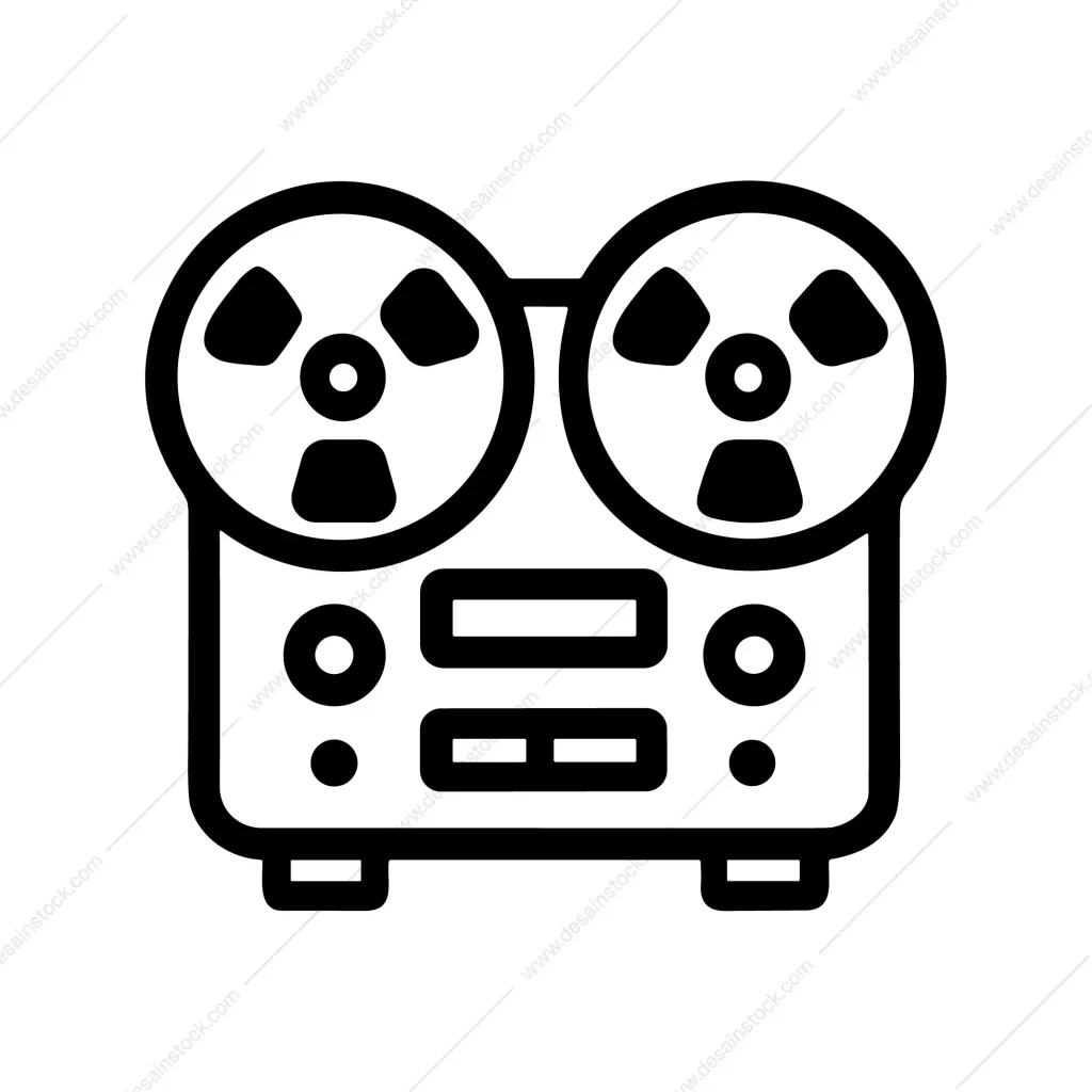 Minimalist Line Art Reel Tape Recorder Audio Device Icon Illustration