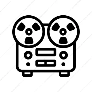 Minimalist Line Art Reel Tape Recorder Audio Device Icon Illustration