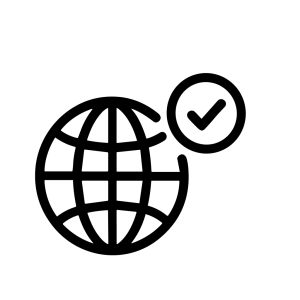 Simple Line Earth Globe with Check Mark Verified Icon Element