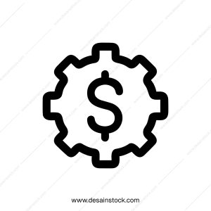 Minimalist Outline Dollar Sign Inside Cogwheel Gear Configuration Icon