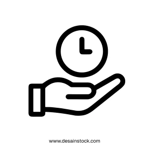 Simple Line Art Hand Holding Time Clock Icon Graphic Symbol