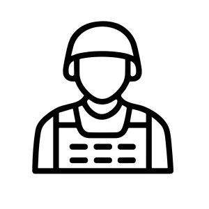 Simple Outline Style Soldier in Full Gear Military Icon Element