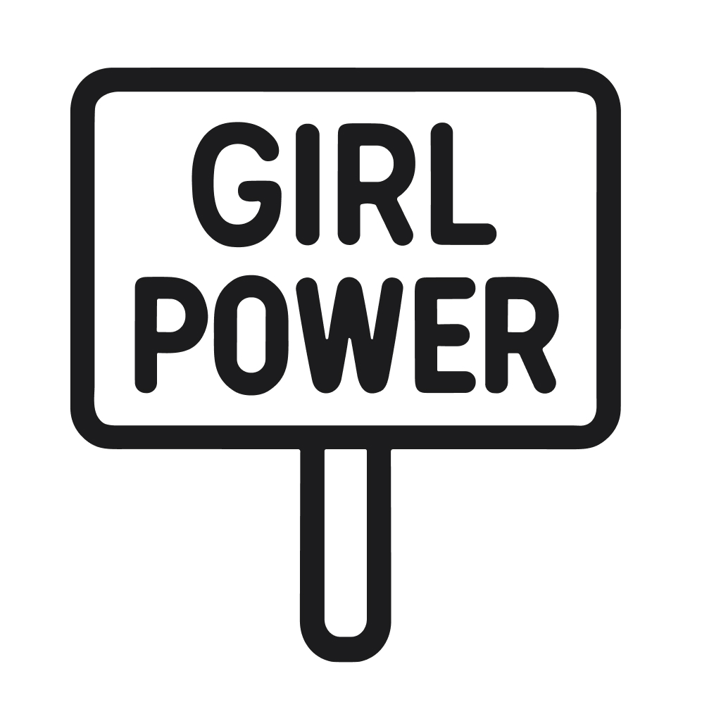 Minimalist Outline Girl Power Message on Sign Board Icon Illustration