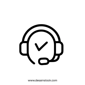 Minimalist Outline Headset Checkmark Sign Approved Support Service Icon