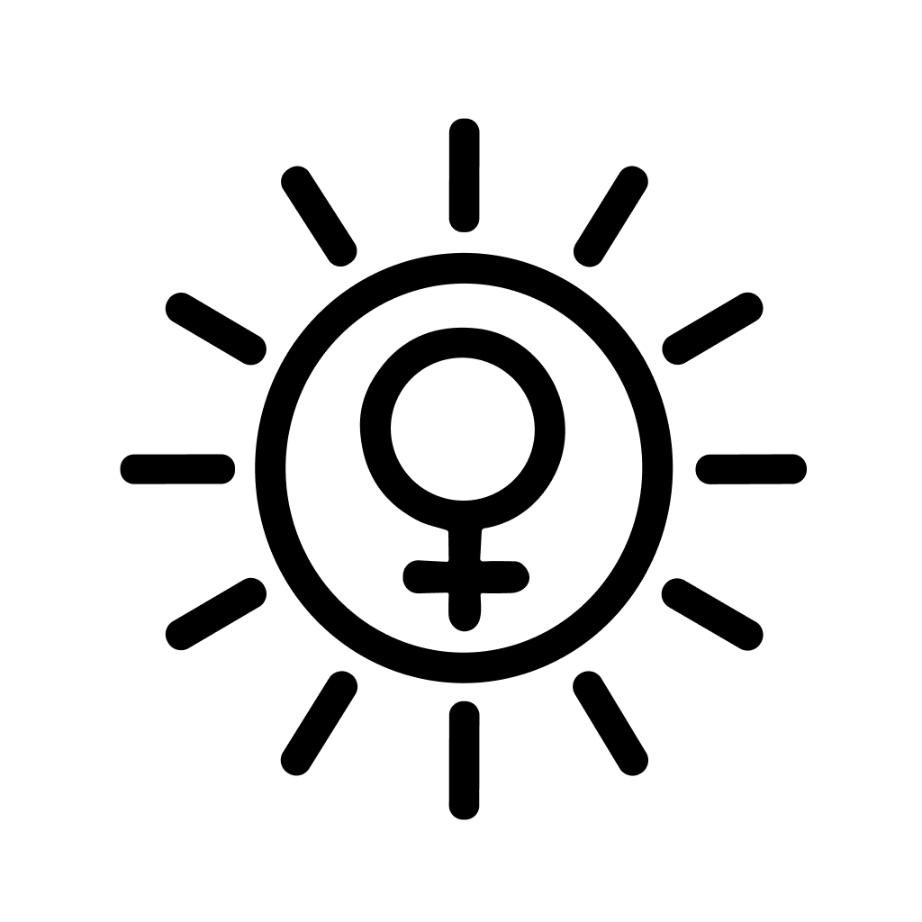 Simple Outline Woman Symbol Inside Sun Icon Sign Design Element