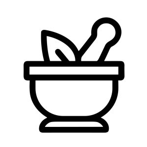 Simple Outline Mortar and Pestle with Leaf Medical Herb Icon