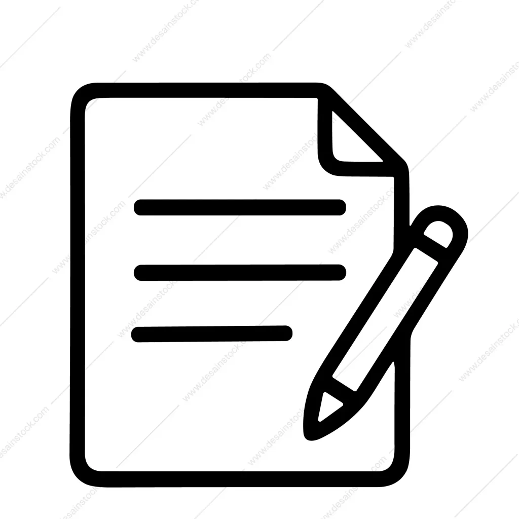 Minimalist Outline Paper Document with Pencil Writing Icon Design