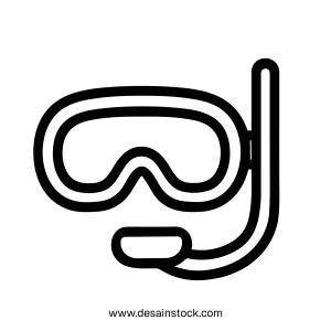 Simple Outline Scuba Diving Mask Snorkel Equipment Icon Illustration