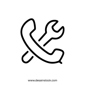 Simple Outline Drawing Telephone Repair Service Technical Support Icon