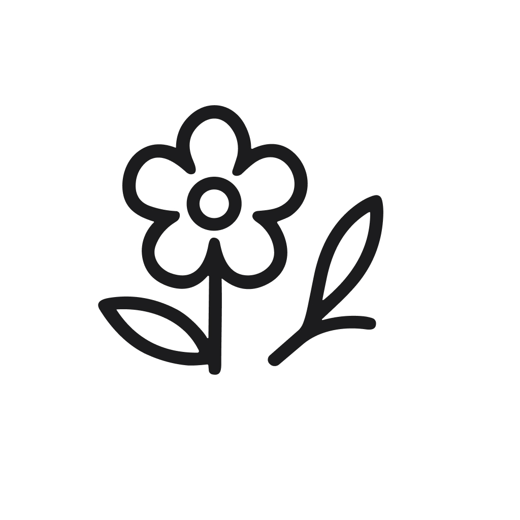 Minimalist Outline Flower with Leaf Line Art Floral Design Element