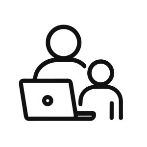 Simple Outline Tutor with Student and Laptop Icon, Education and Teaching