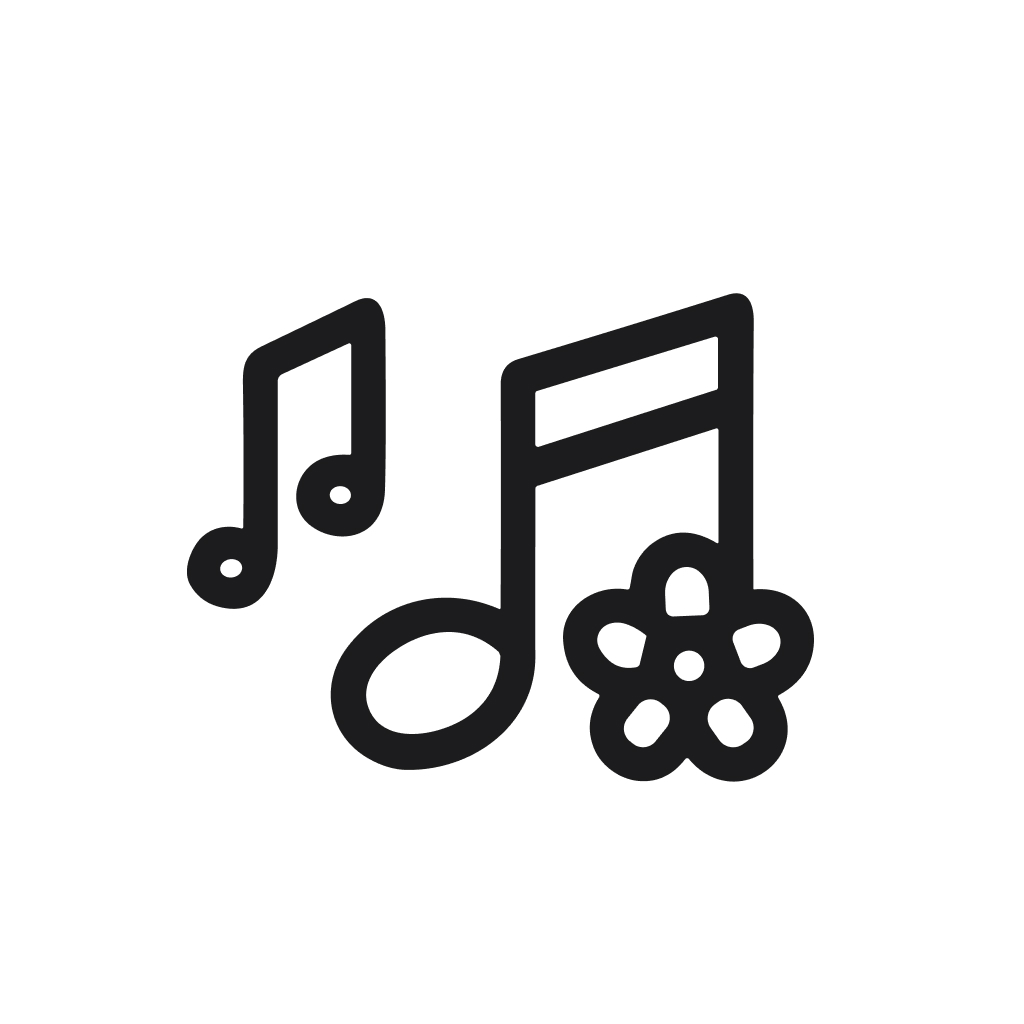 Minimalist Line Drawing Music Note with Floral Detail Icon Symbol