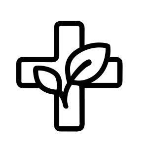 Minimalist Outline Medical Cross with Leaves Natural Healing Symbol Icon