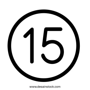 Minimalist Line Number Fifteen Circle Shape Simple Symbol Graphic