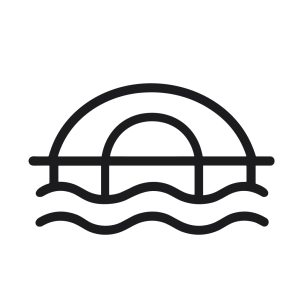 Minimalist Line Art Bridge Over Water Icon Sign Symbol Element