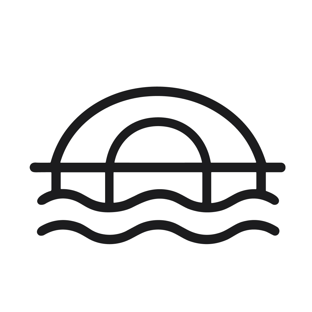Minimalist Line Art Bridge Over Water Icon Sign Symbol Element